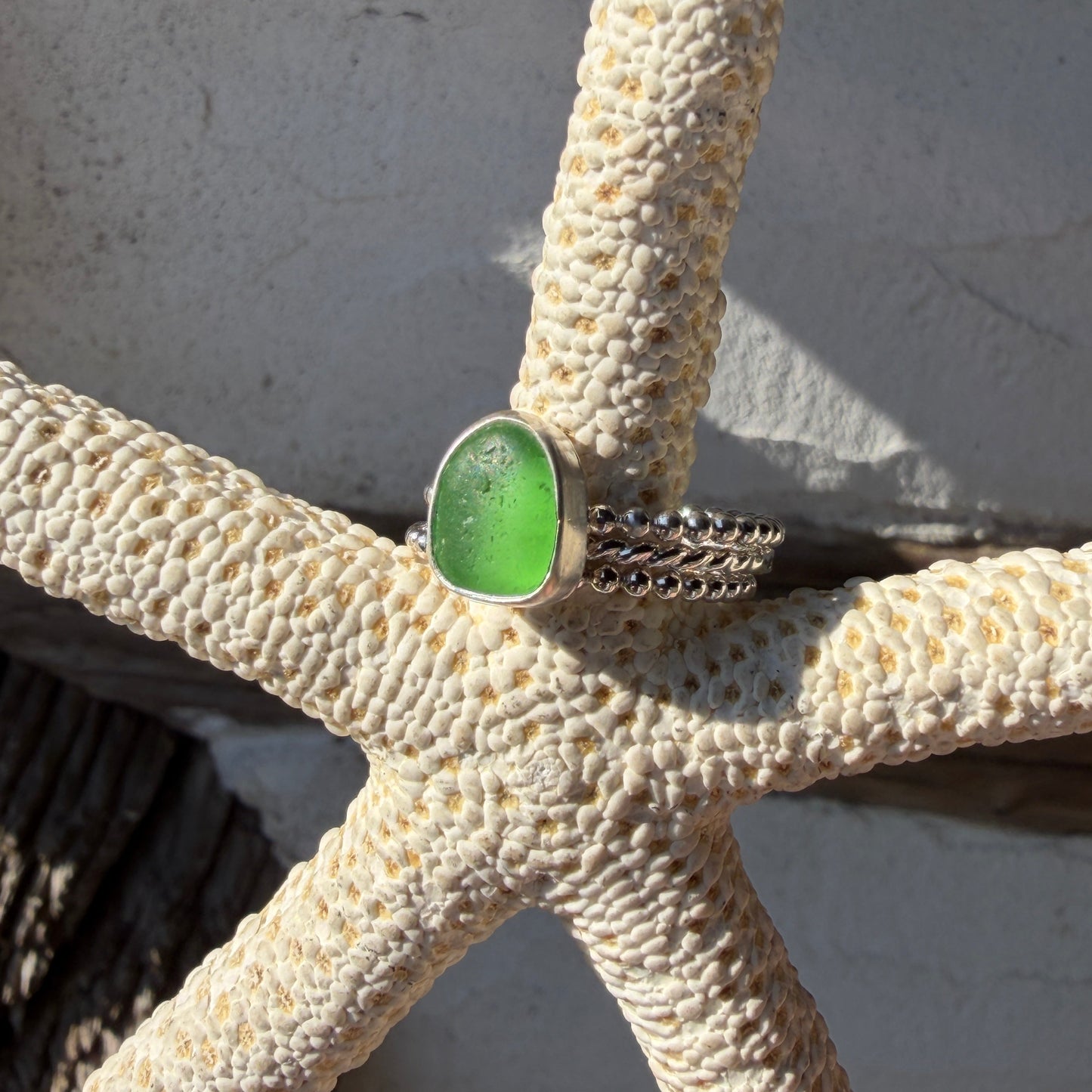 Light Sage Green Sea Glass Stacking Rings - Size 9.5