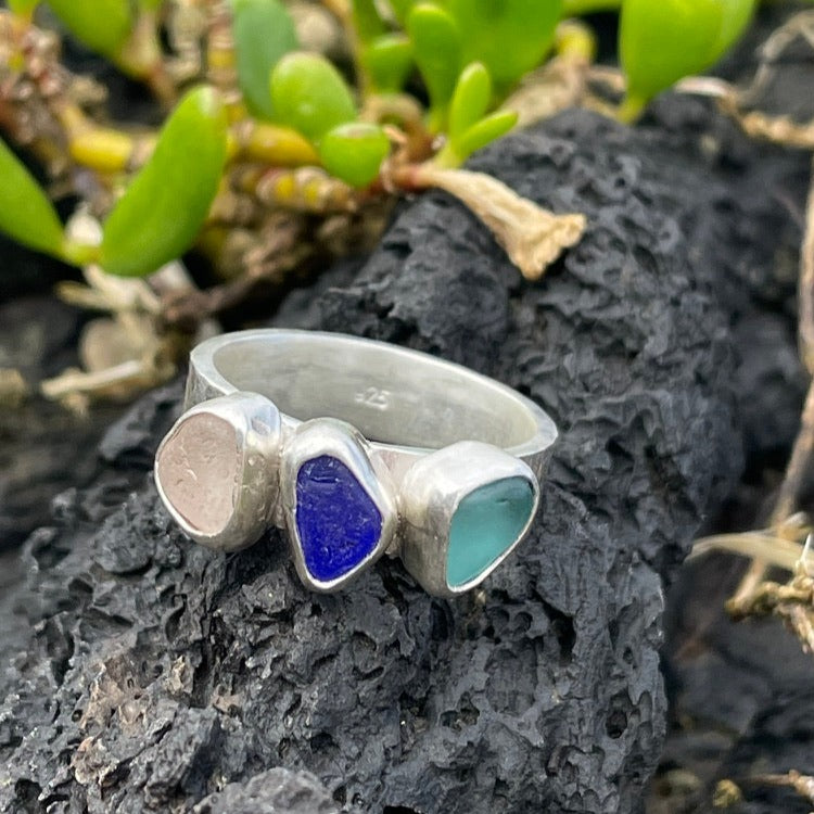 Three Piece Sea Glass Ring - Size 8.5