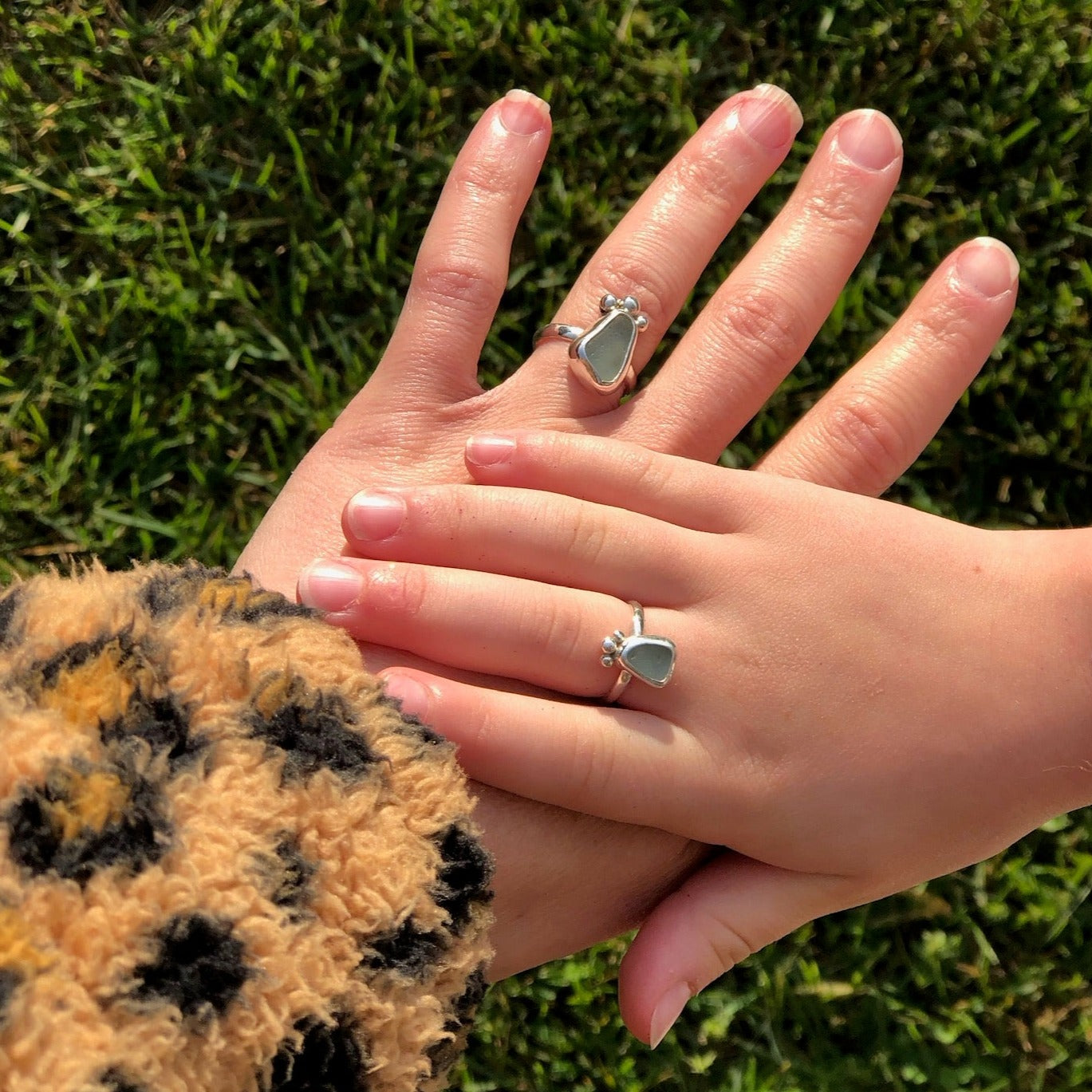 Mother Daughter Sea Foam Green Sea Rings