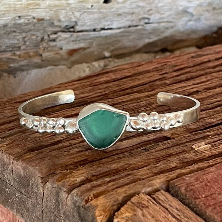 Light Teal Green Sea Glass Cuff Bracelet