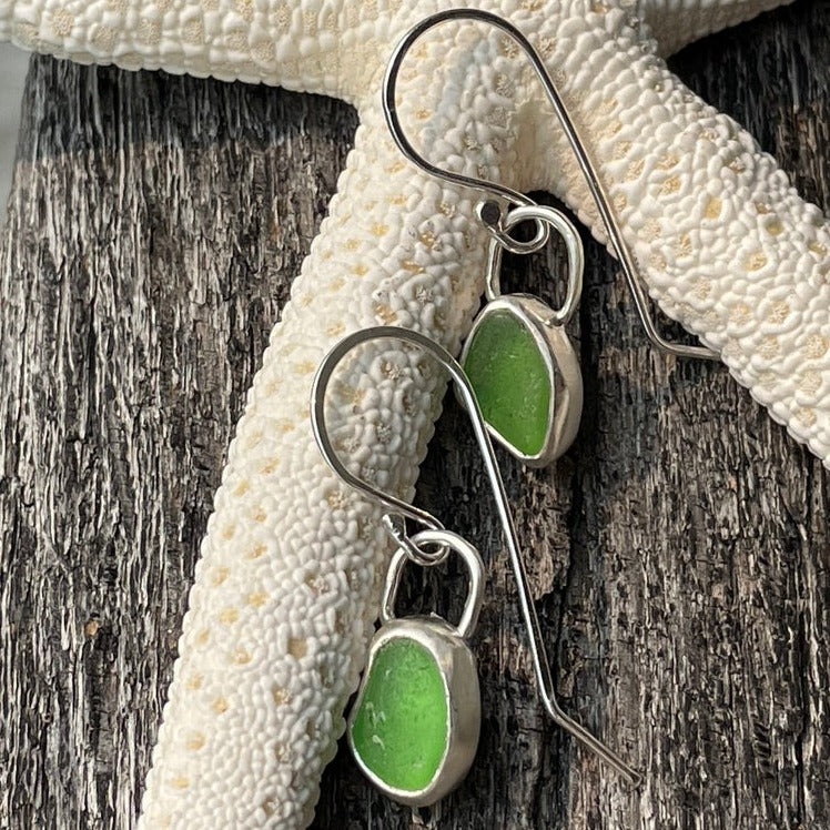 Emerald Green Sea Glass Earrings