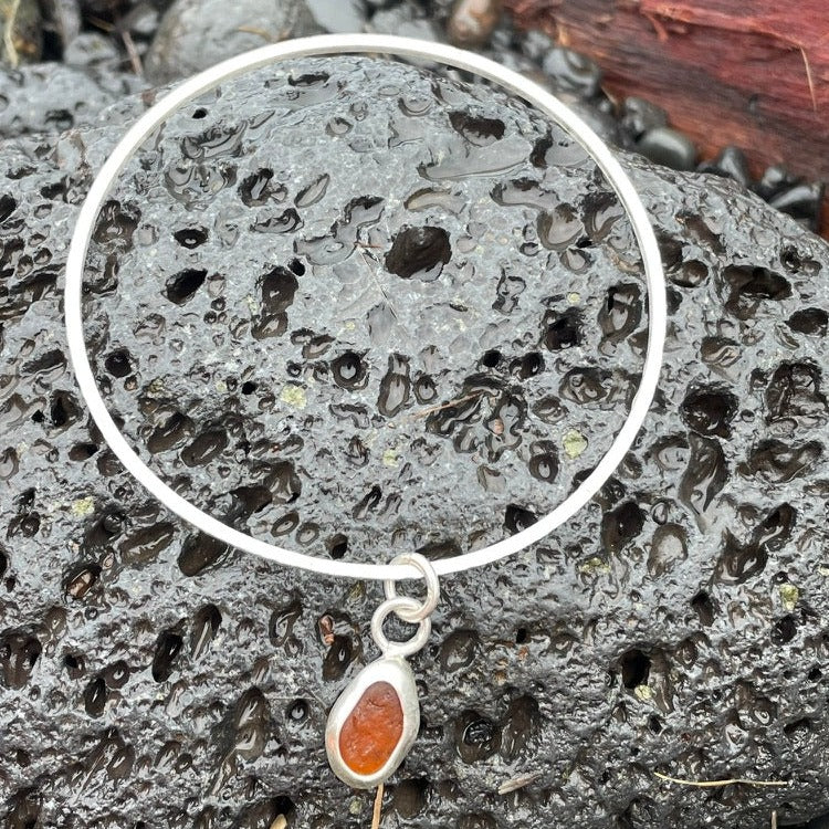 Amber Sea Glass Dangle Bangle - Size Large