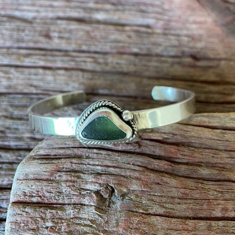 Olive Green Sea Glass Cuff Bracelet