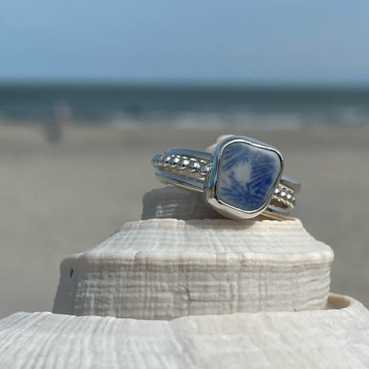 Blue Sea Pottery Stacking Rings - Size 9.75