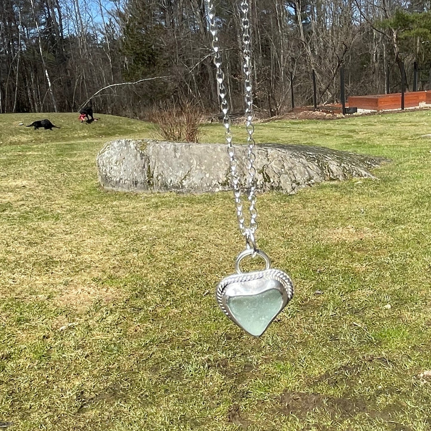 Sea Foam Blue Sea Glass Heart Necklace