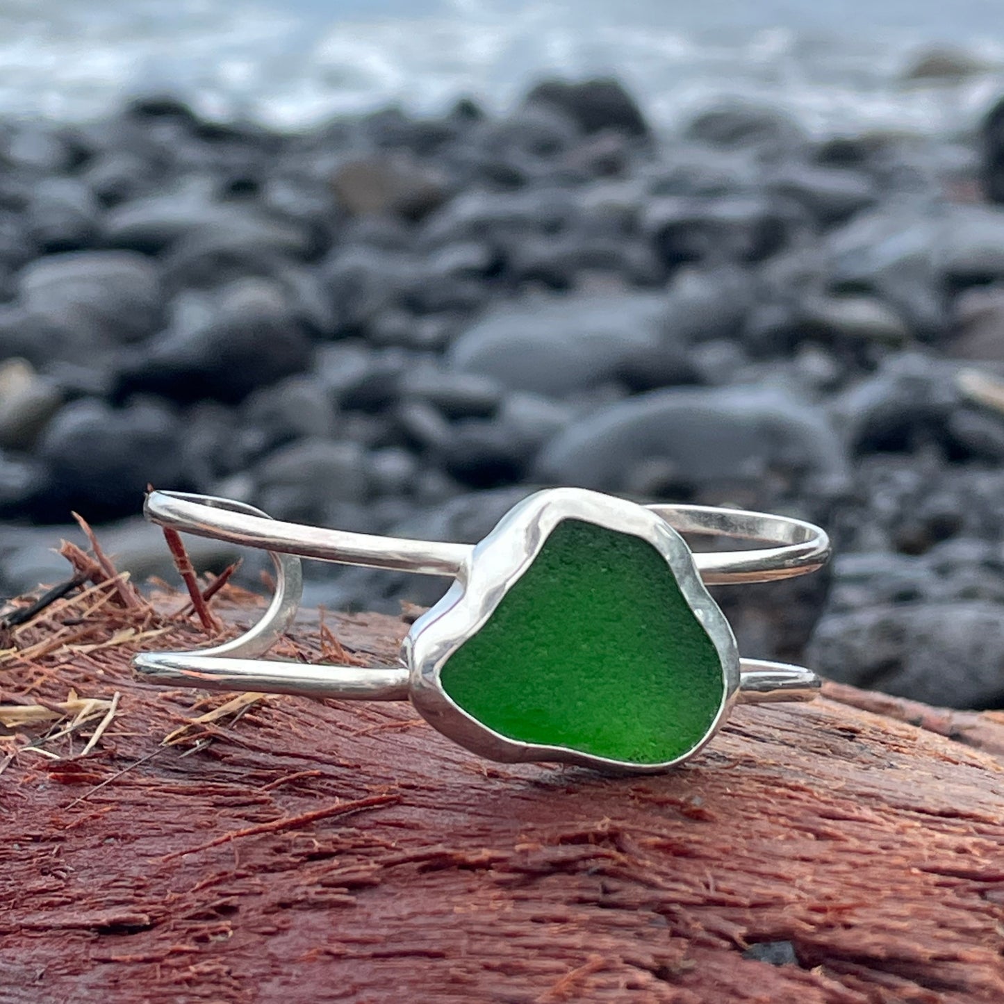 Emerald Green Sea Glass Double Cuff Bracelet