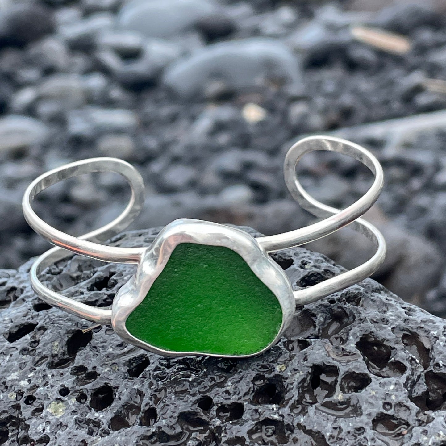 Emerald Green Sea Glass Double Cuff Bracelet