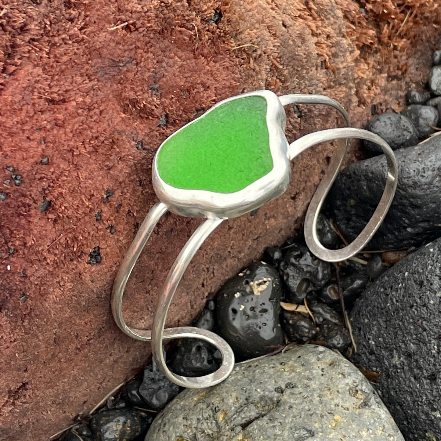 Emerald Green Sea Glass Double Cuff Bracelet