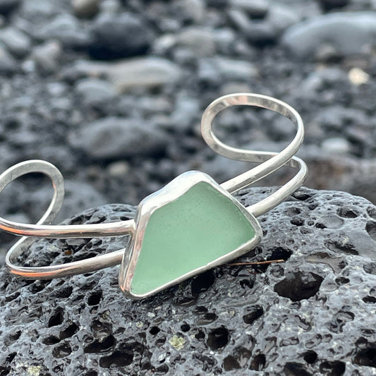 Light Teal Blue Sea Glass Double Cuff Bracelet