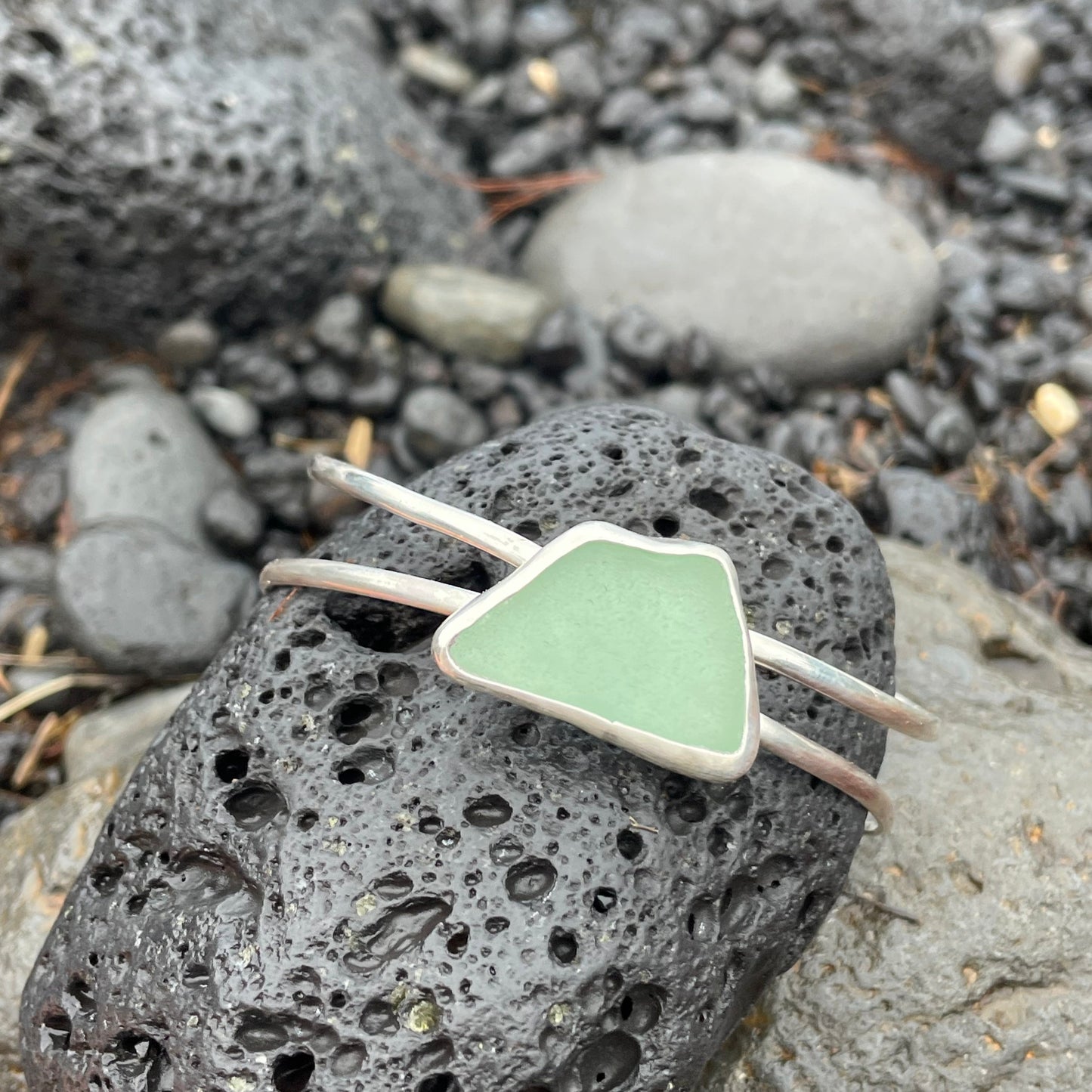 Light Teal Blue Sea Glass Double Cuff Bracelet