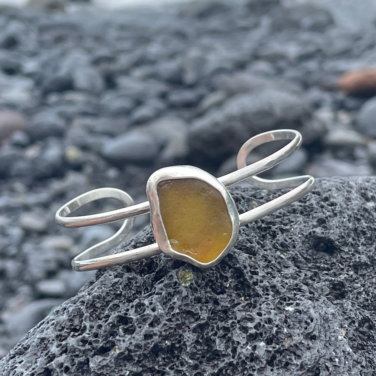 Honey Sea Glass Double Cuff Bracelet