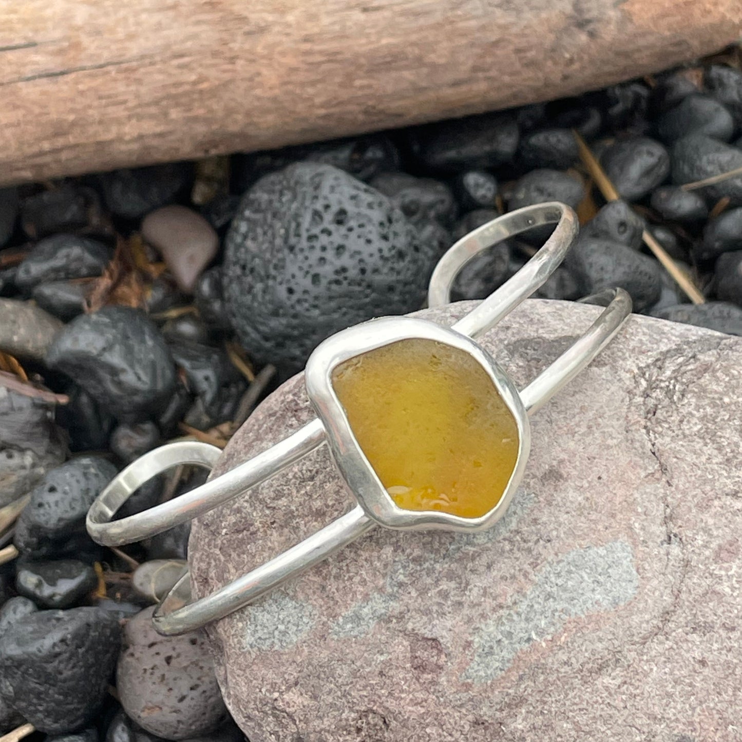 Honey Sea Glass Double Cuff Bracelet