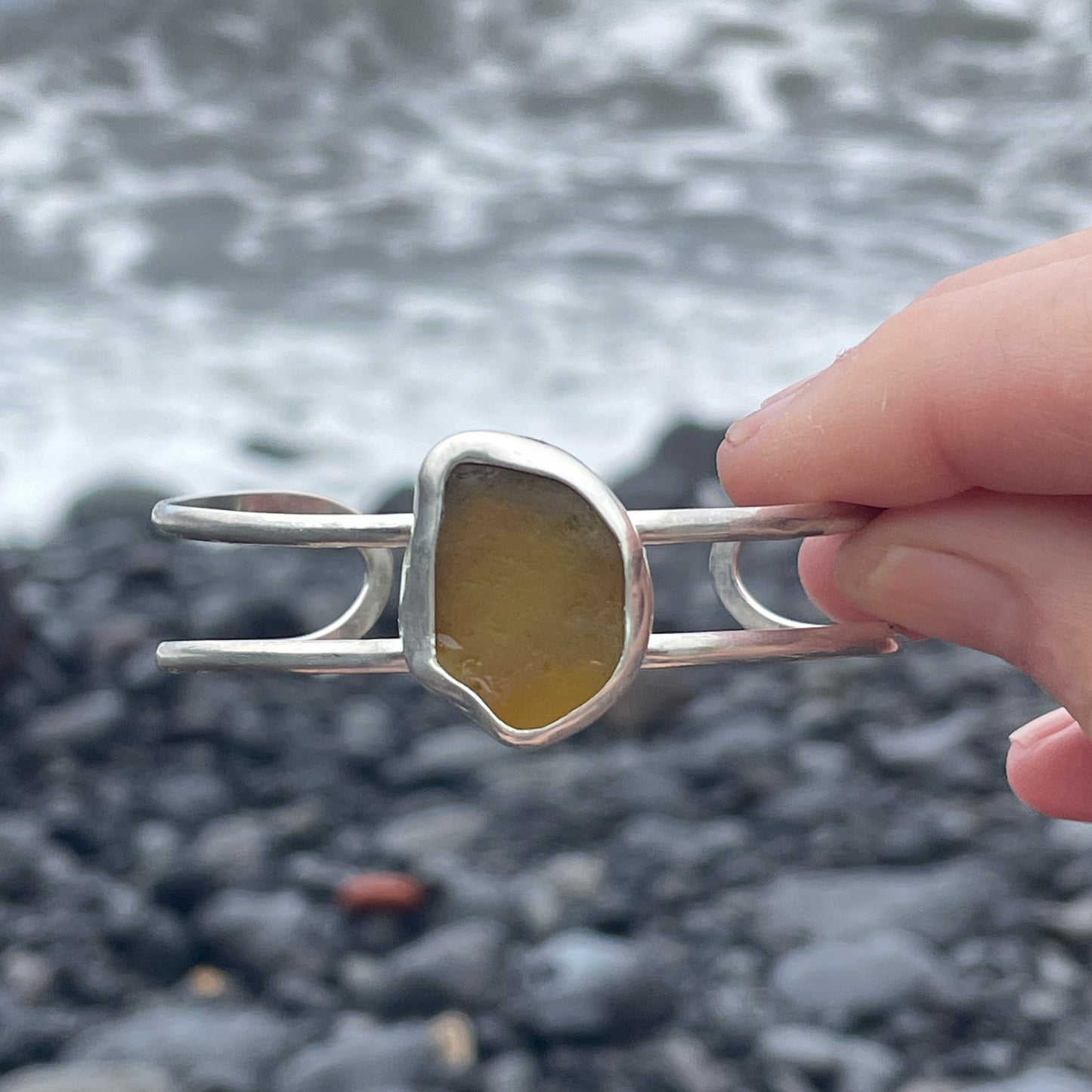 Honey Sea Glass Double Cuff Bracelet