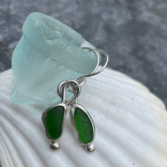 Emerald Green Sea Glass Earrings