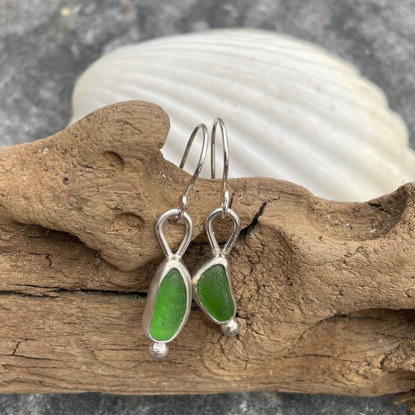 Emerald Green Sea Glass Earrings