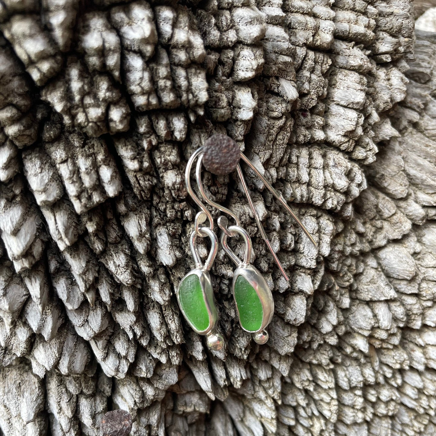 Emerald Green Sea Glass Earrings