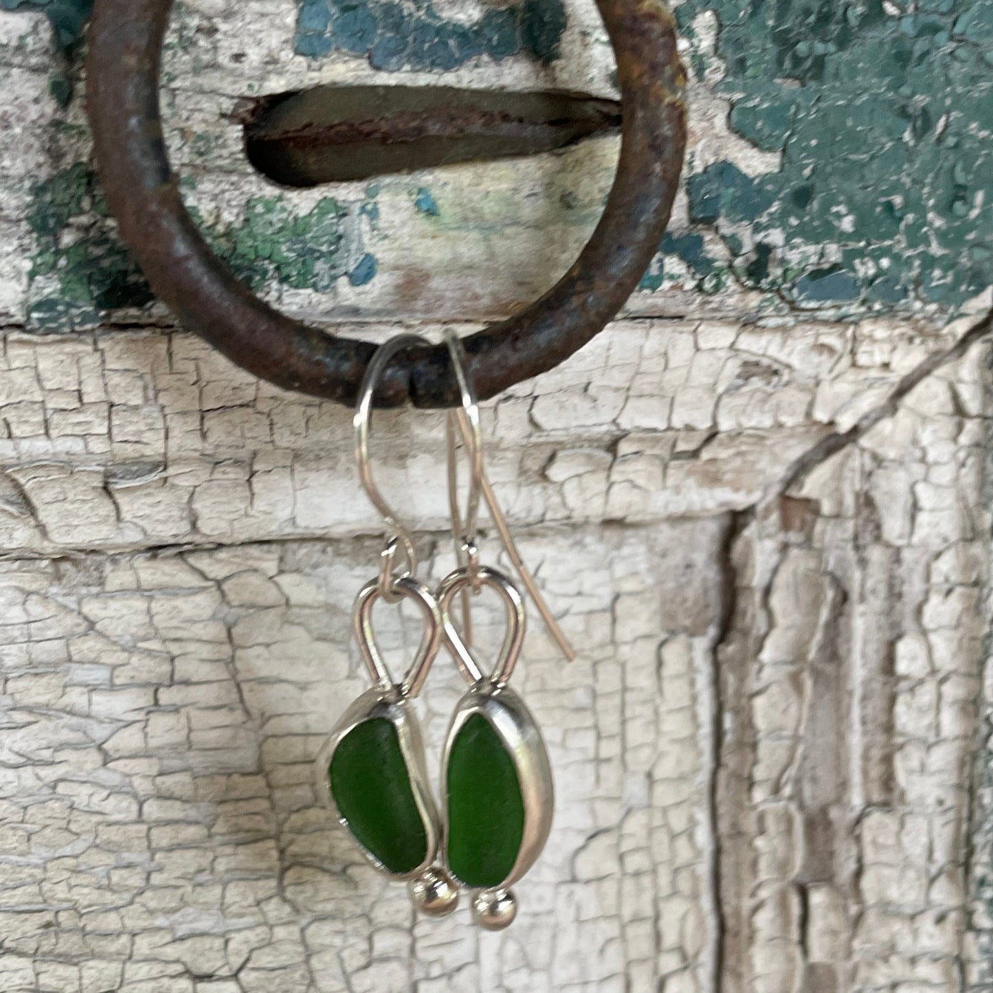 Emerald Green Sea Glass Earrings