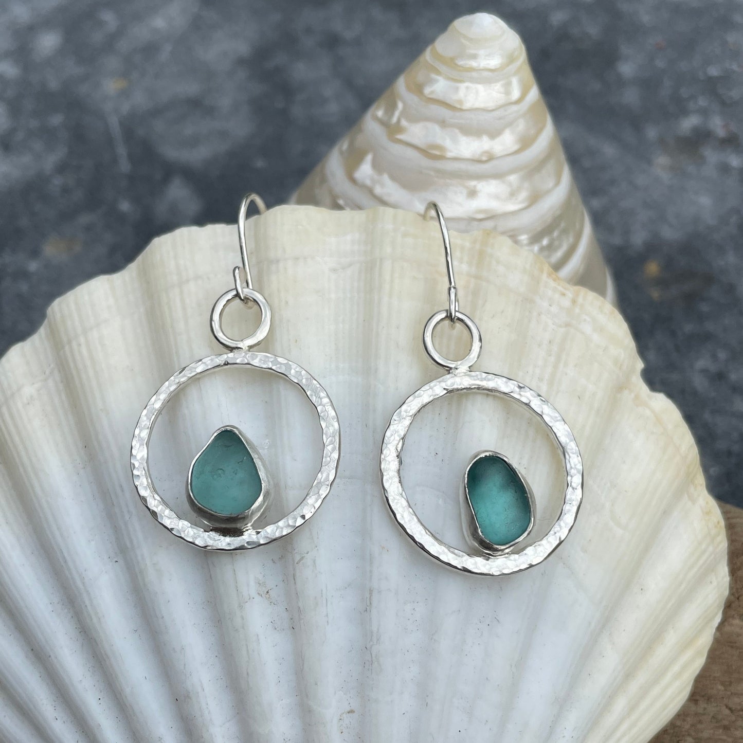 Teal Blue Sea Glass Earrings