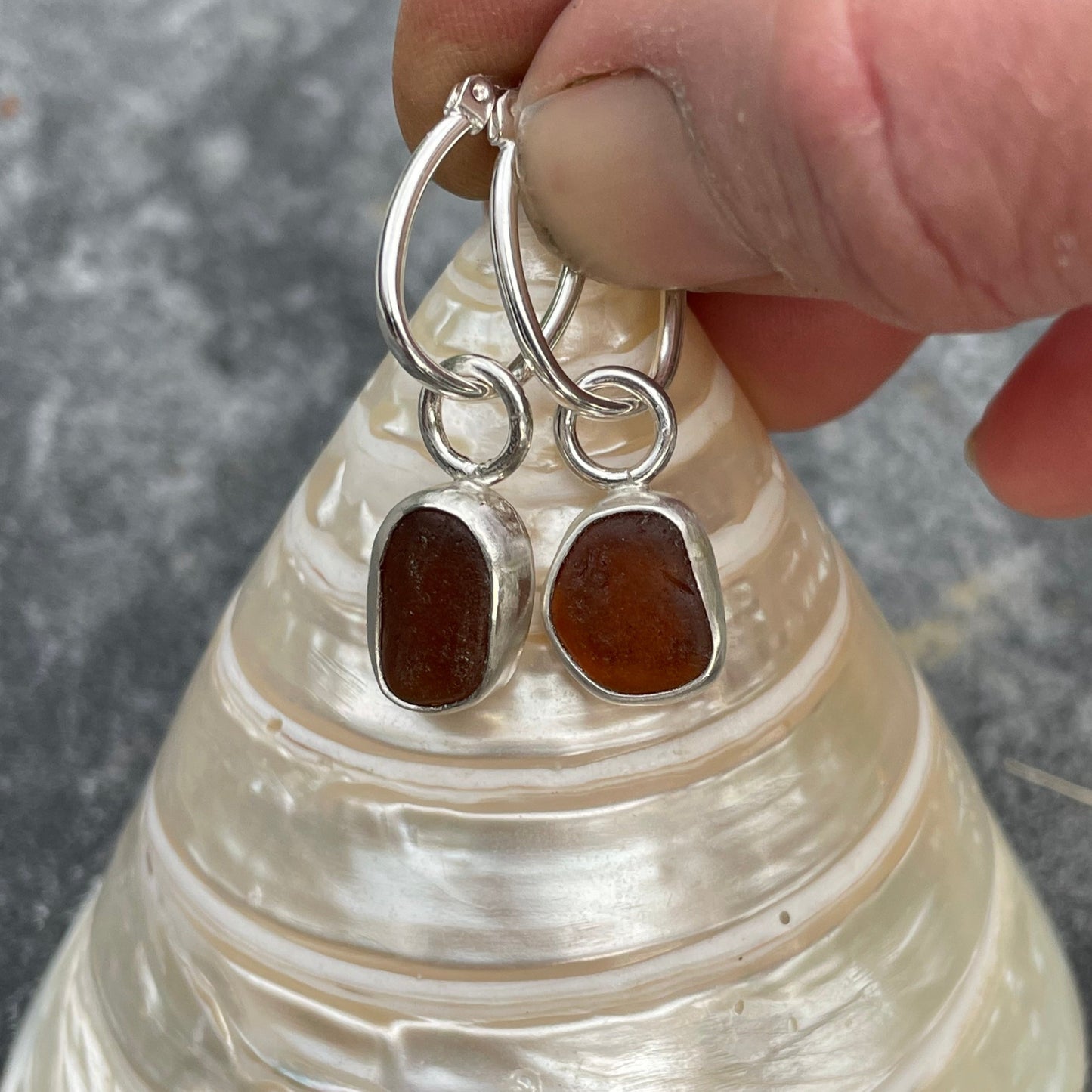 Amber Sea Glass Hoop Earrings