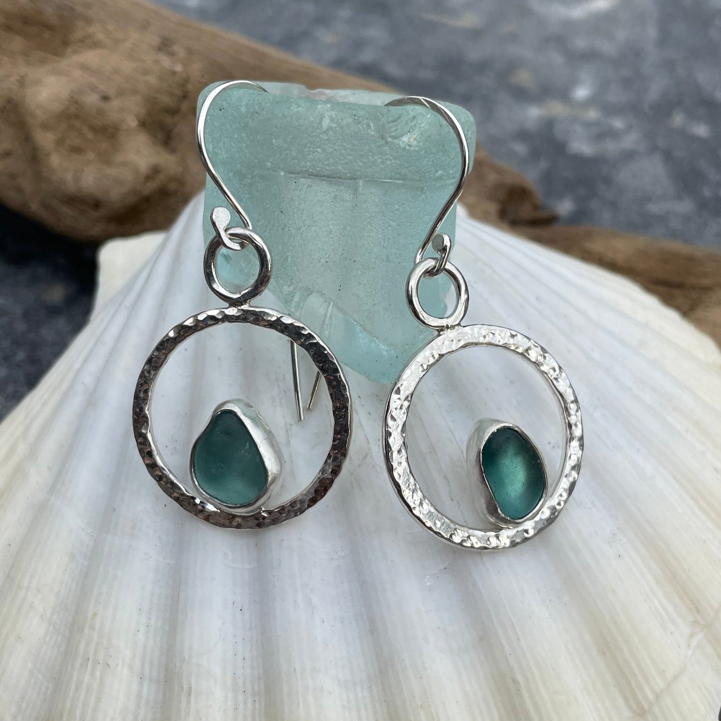 Teal Blue Sea Glass Earrings