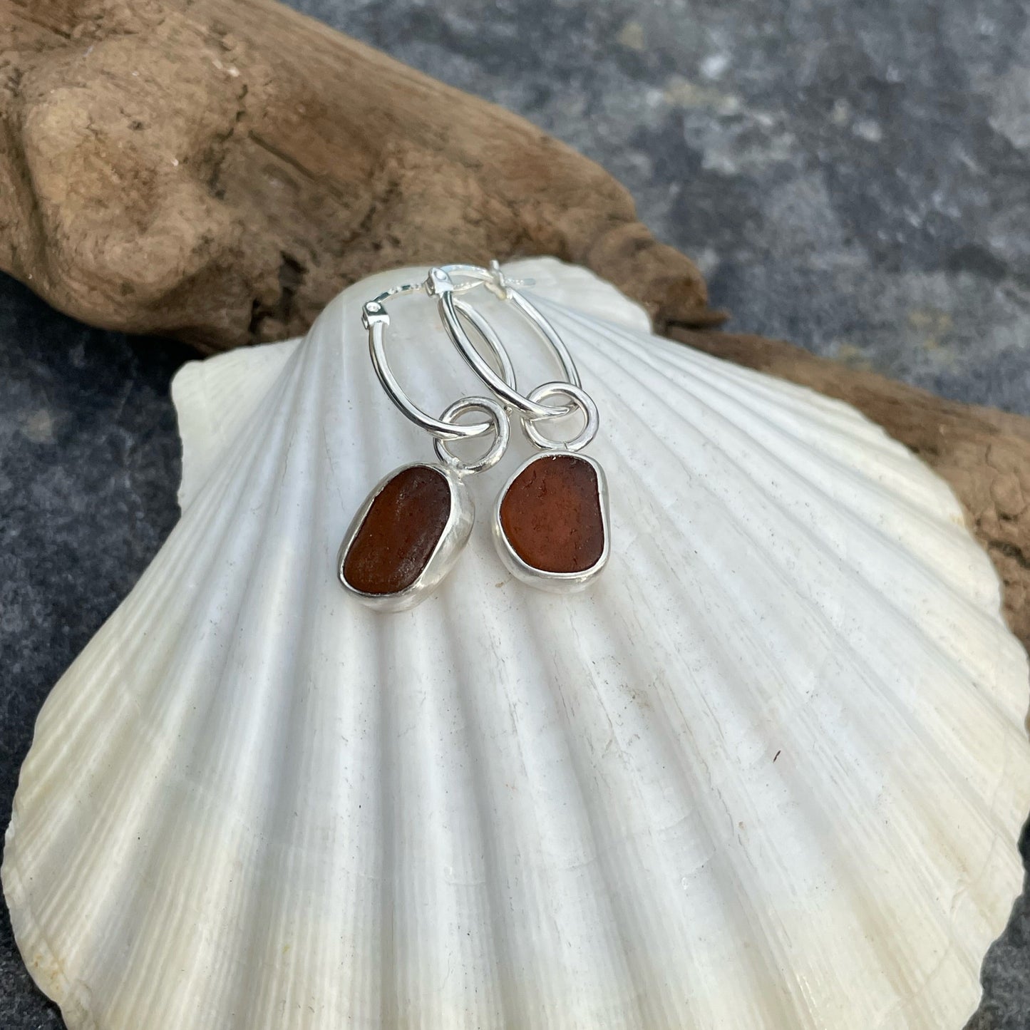 Amber Sea Glass Hoop Earrings