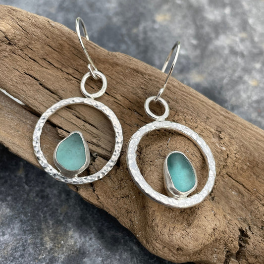 Teal Blue Sea Glass Earrings