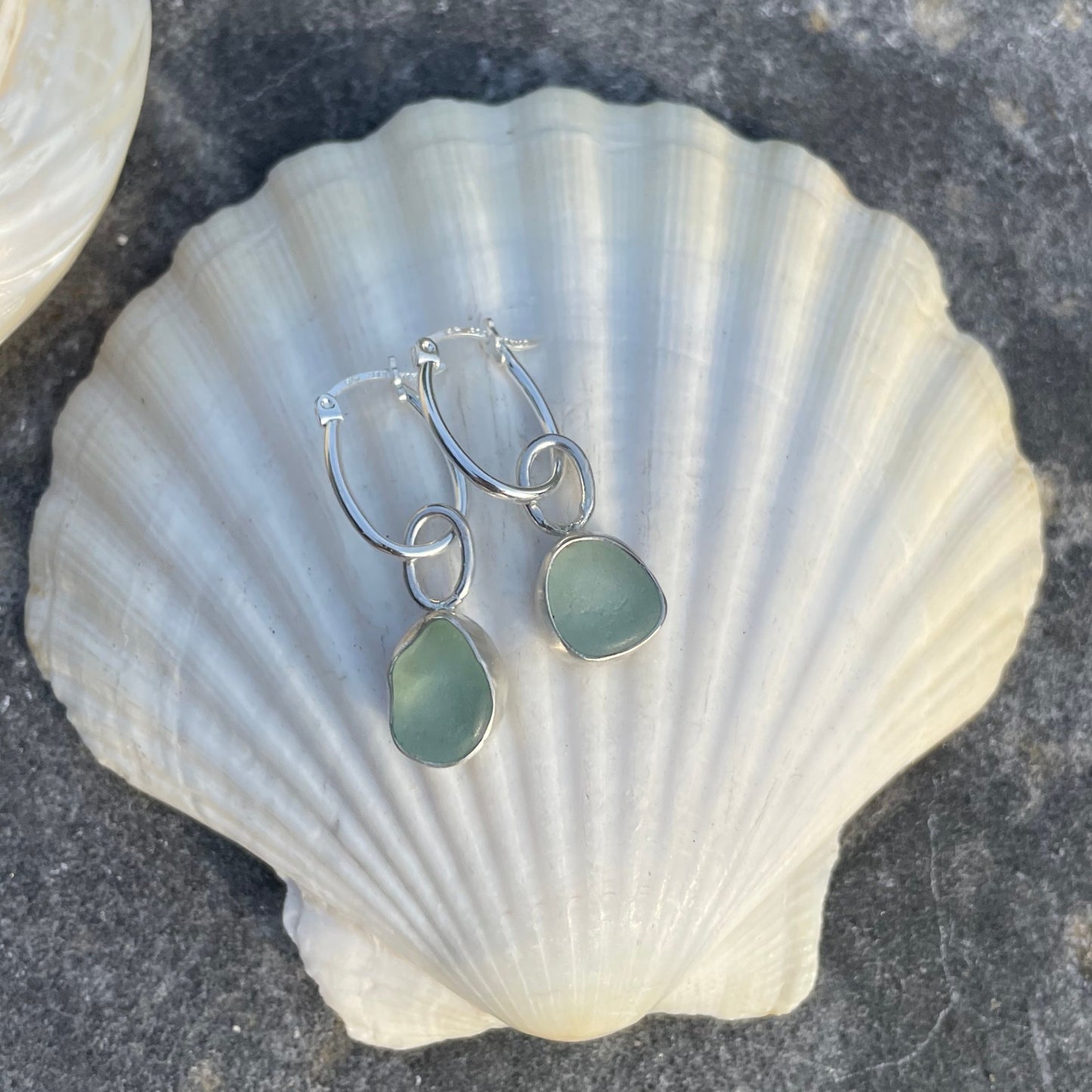 Sea Foam Green Sea Glass Hoop Earrings