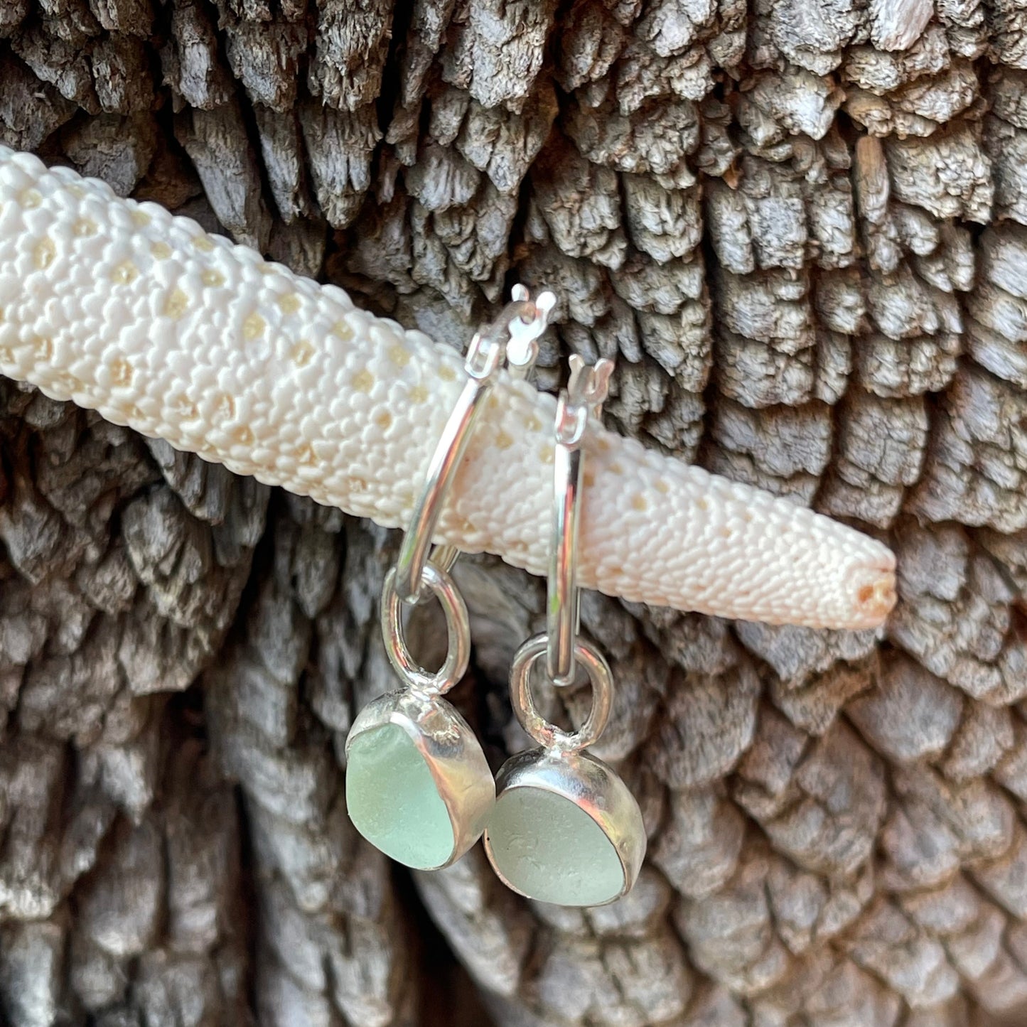 Sea Foam Green Sea Glass Hoop Earrings