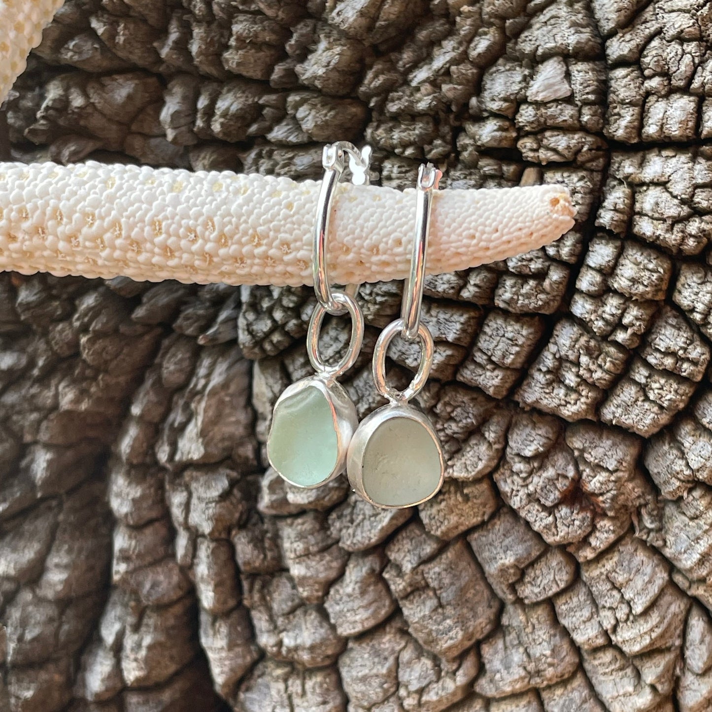 Sea Foam Green Sea Glass Hoop Earrings