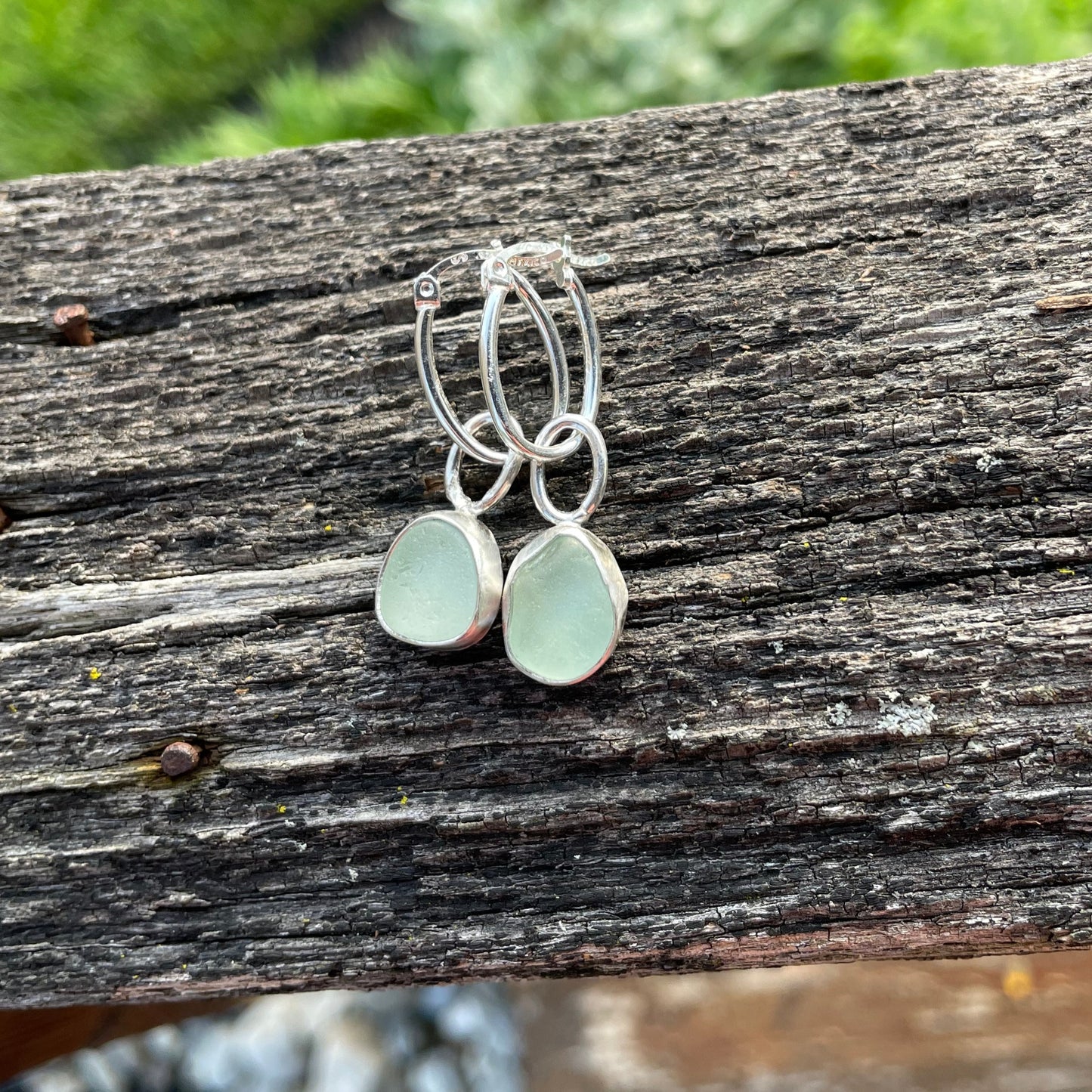 Sea Foam Green Sea Glass Hoop Earrings