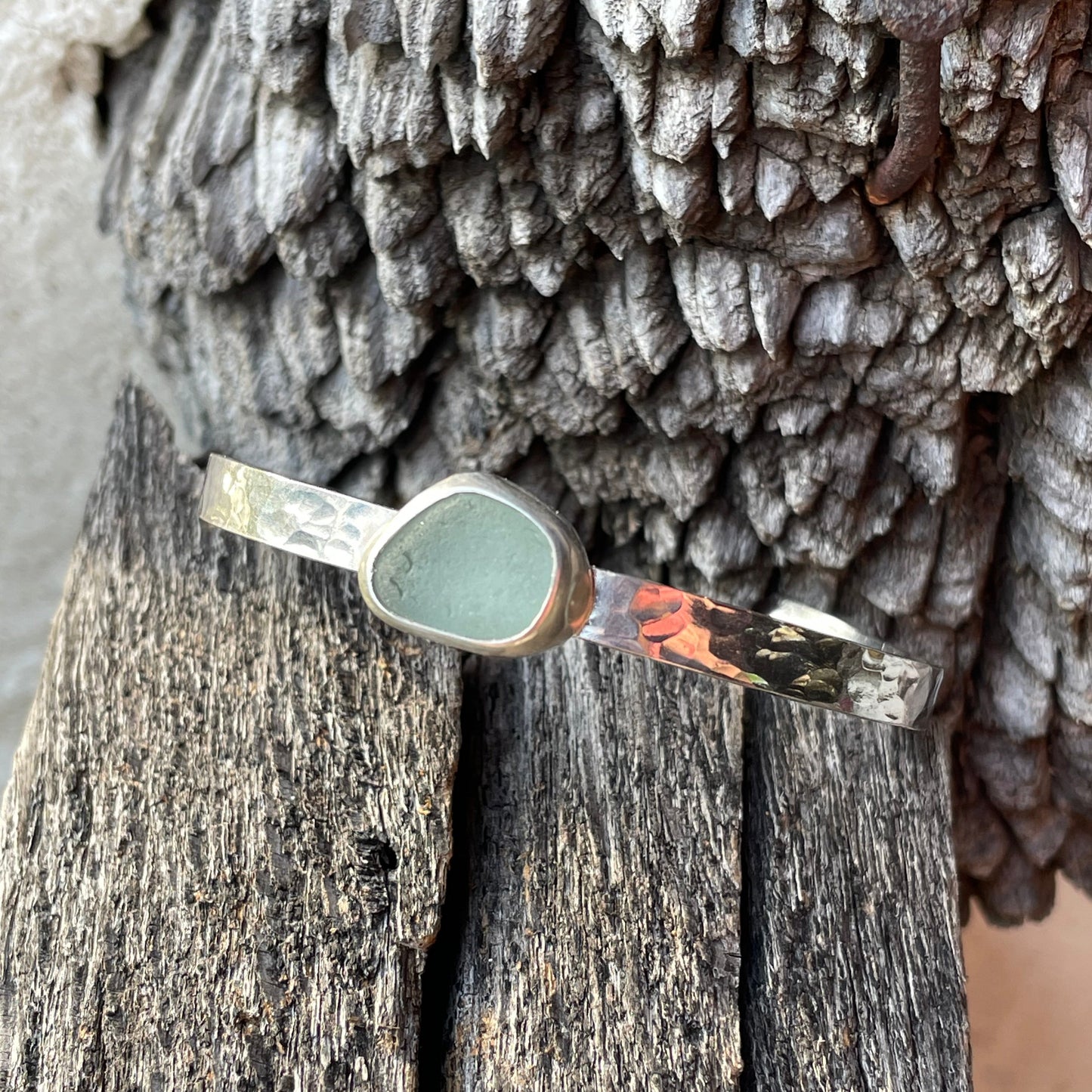 Sea Foam Green Sea Glass Cuff Bracelet