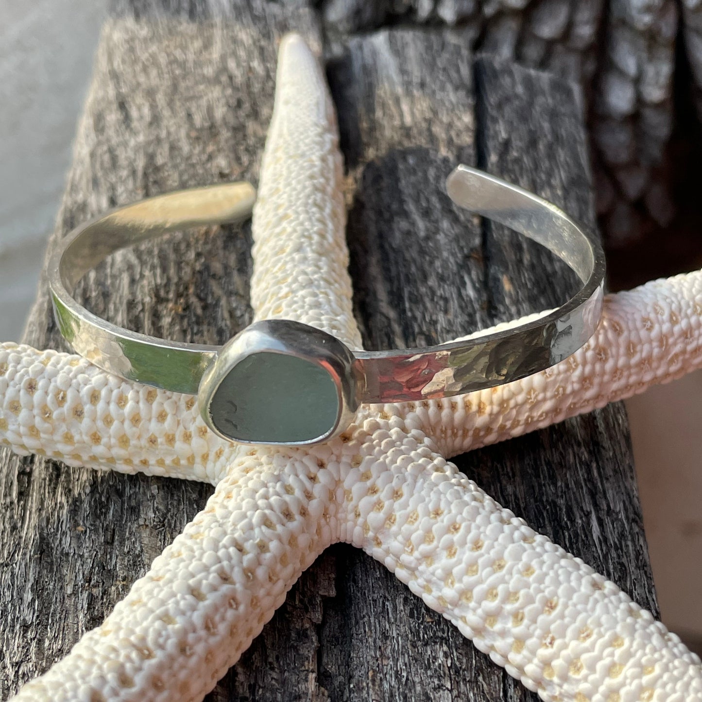 Sea Foam Green Sea Glass Cuff Bracelet