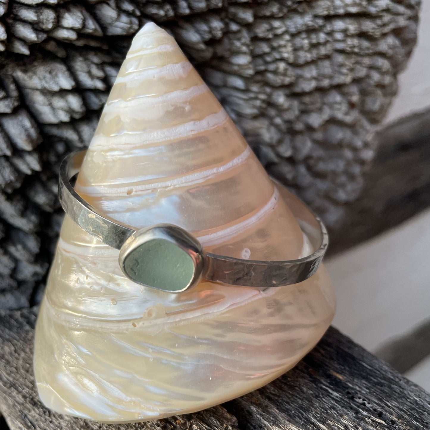 Sea Foam Green Sea Glass Cuff Bracelet