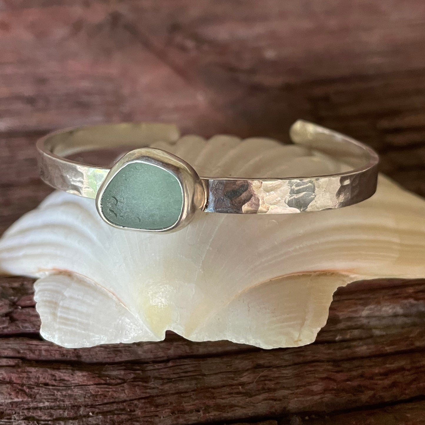 Sea Foam Green Sea Glass Cuff Bracelet