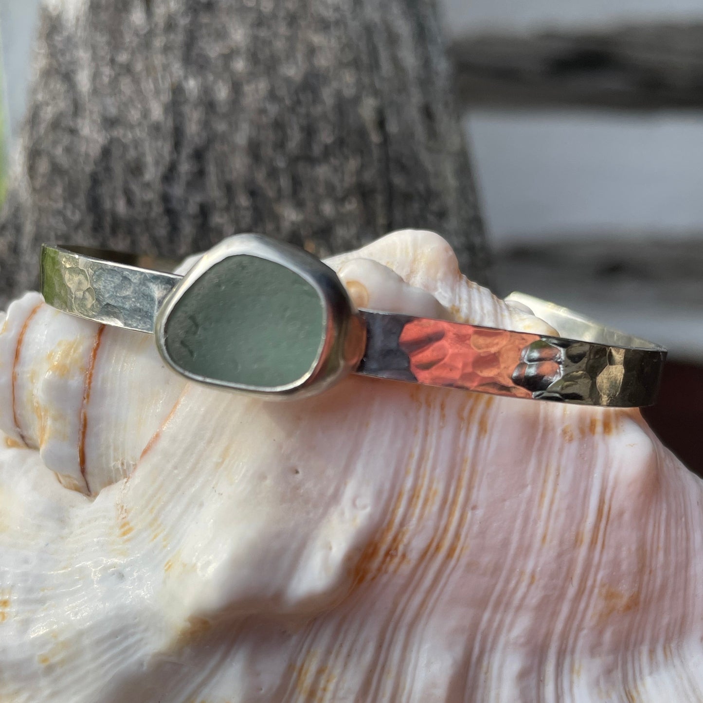 Sea Foam Green Sea Glass Cuff Bracelet