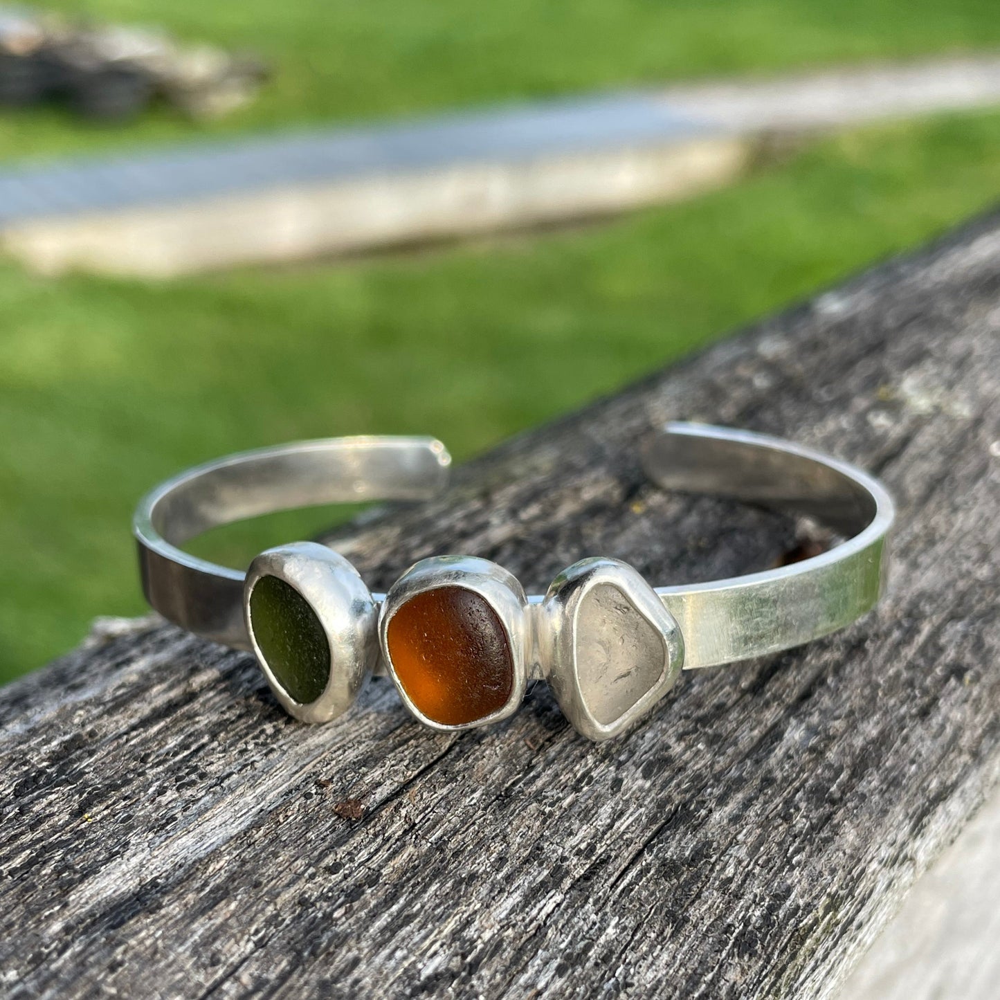 Three Piece Sea Glass Cuff Bracelet