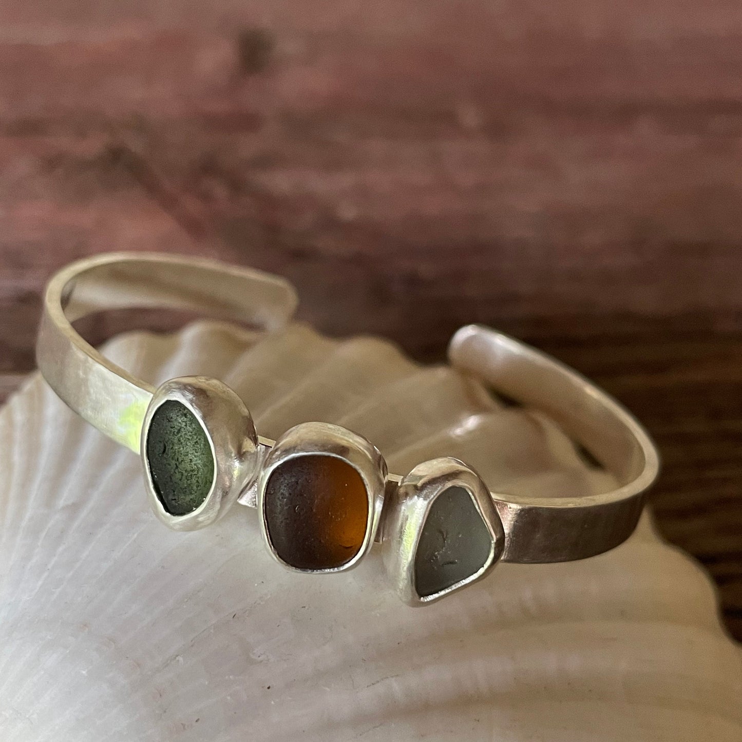 Three Piece Sea Glass Cuff Bracelet