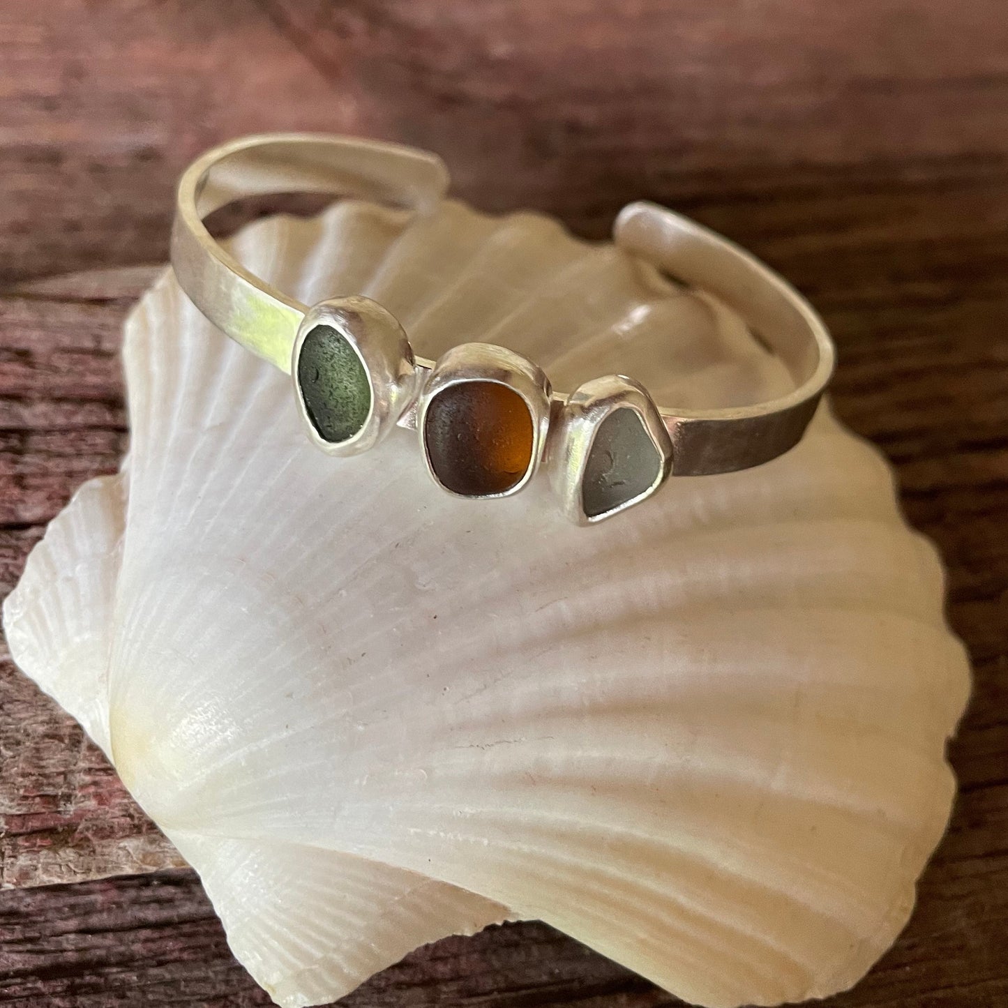 Three Piece Sea Glass Cuff Bracelet