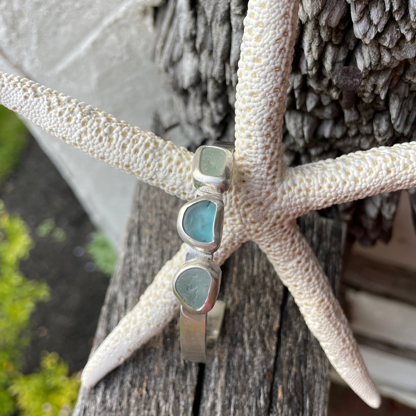 Three Piece Sea Glass Cuff Bracelet