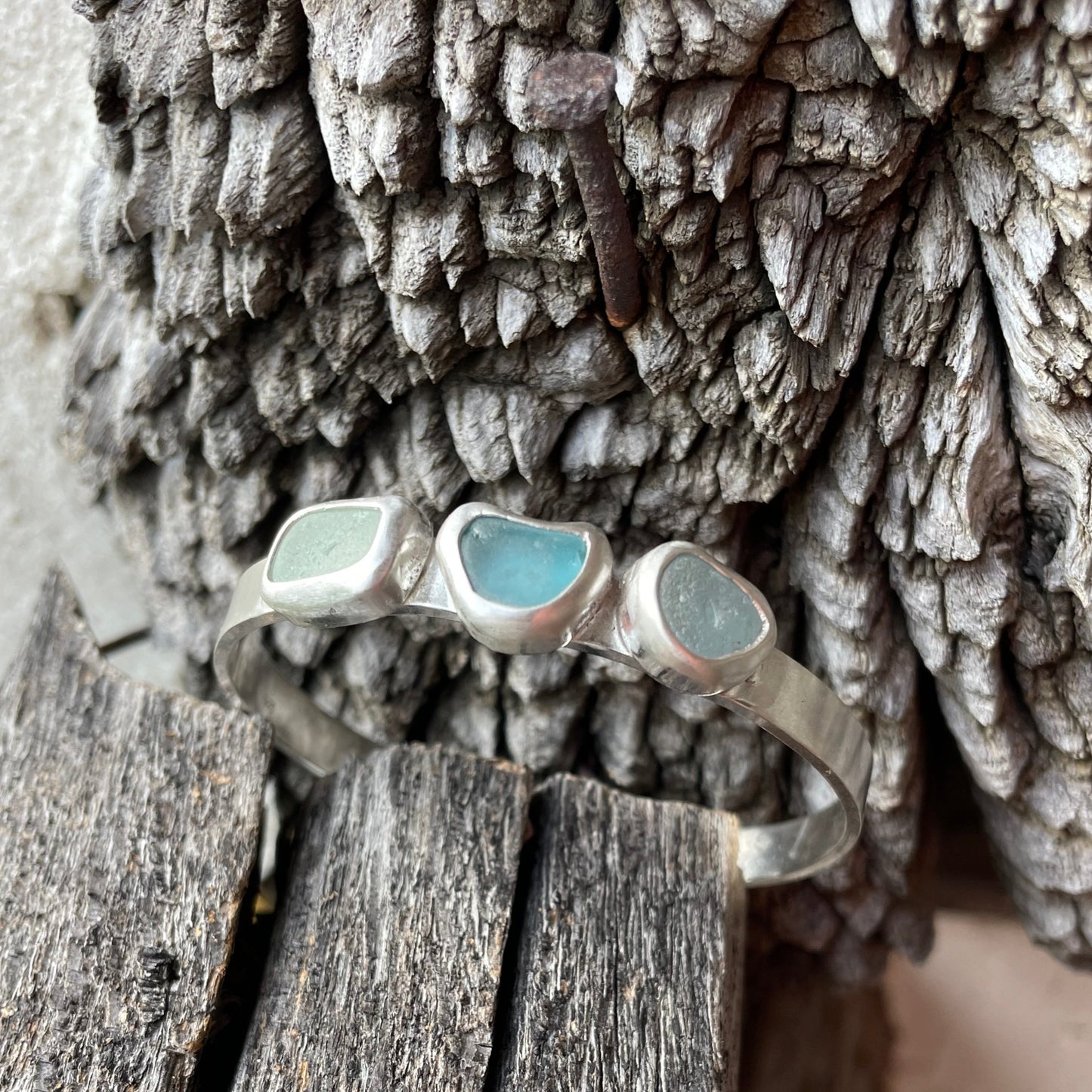 Three Piece Sea Glass Cuff Bracelet