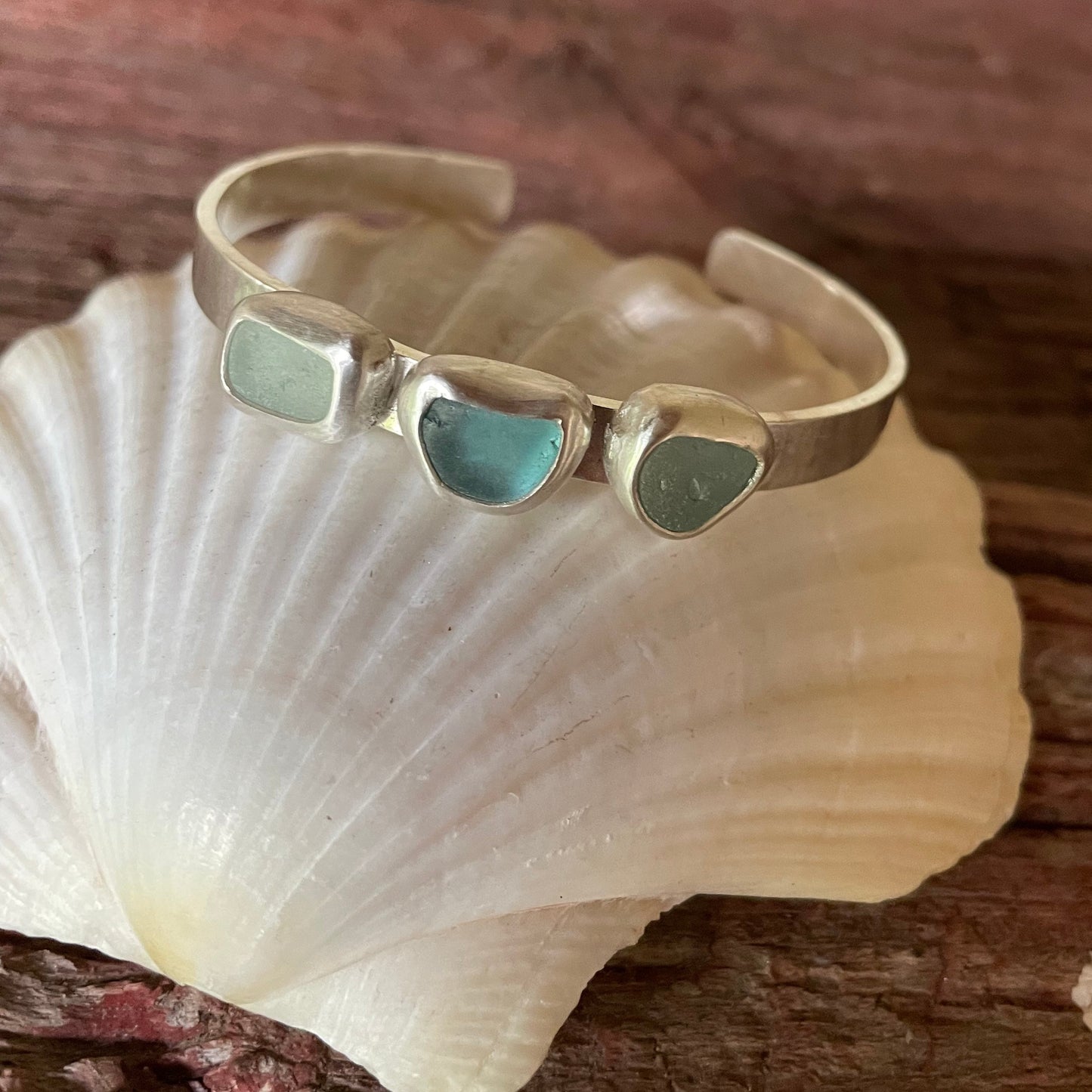 Three Piece Sea Glass Cuff Bracelet