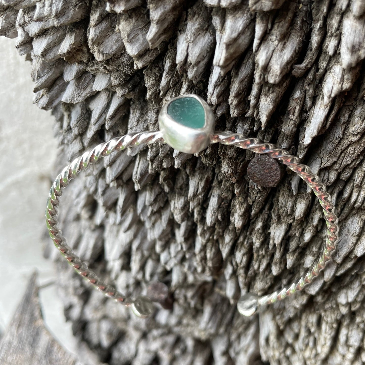 Teal Blue Twisted Sea Glass Cuff Bracelet