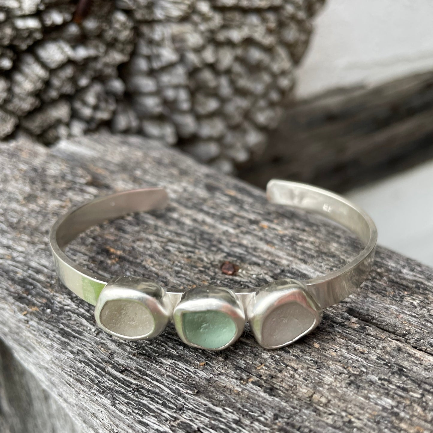 Three Piece Sea Glass Cuff Bracelet