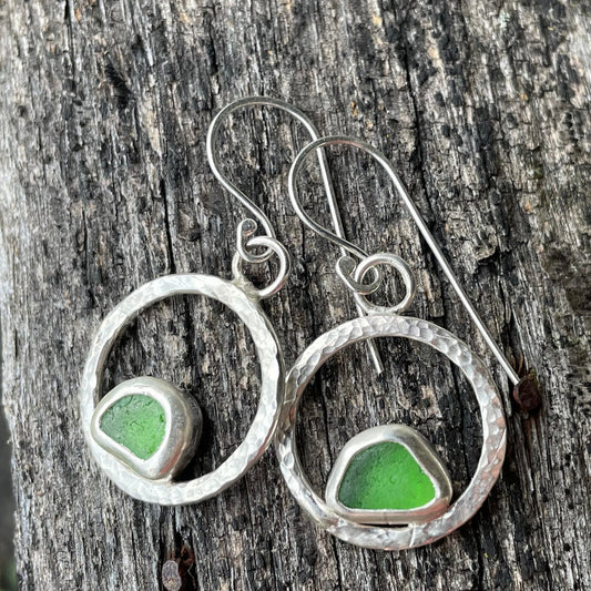 Emerald Green Sea Glass Earrings