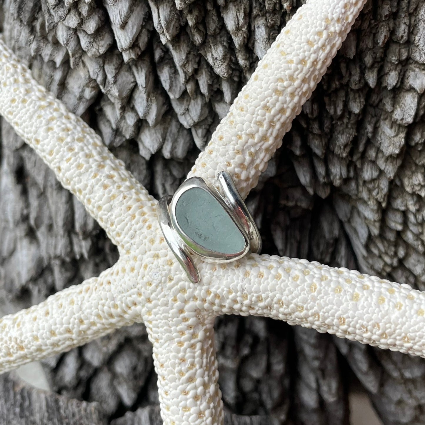 Sea Foam Blue Sea Glass Ring - Size 8.5