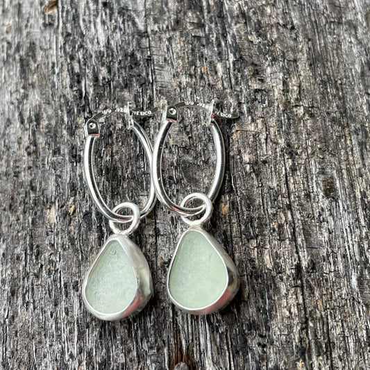 Sea Foam Green Sea Glass Hoop Earrings