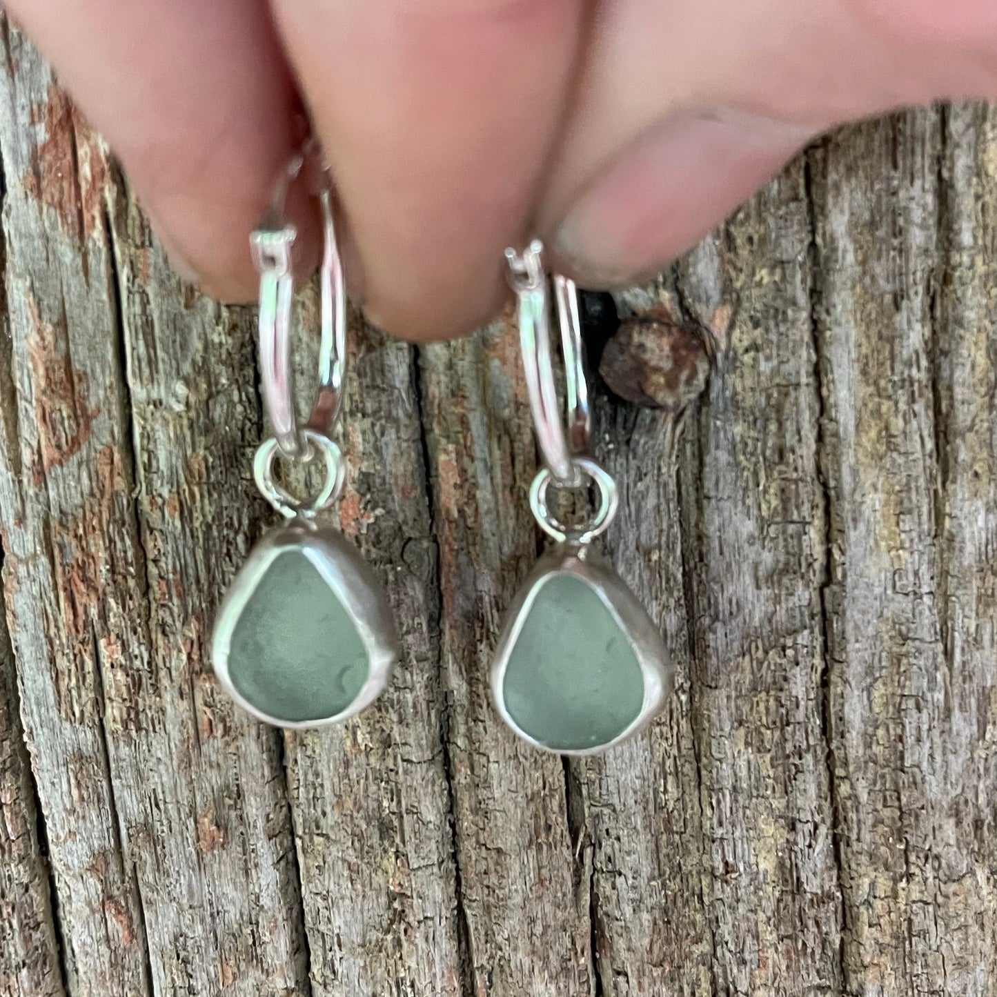 Sea Foam Green Sea Glass Hoop Earrings