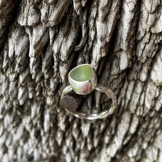 Olive Green Sea Glass Ring - Size 8