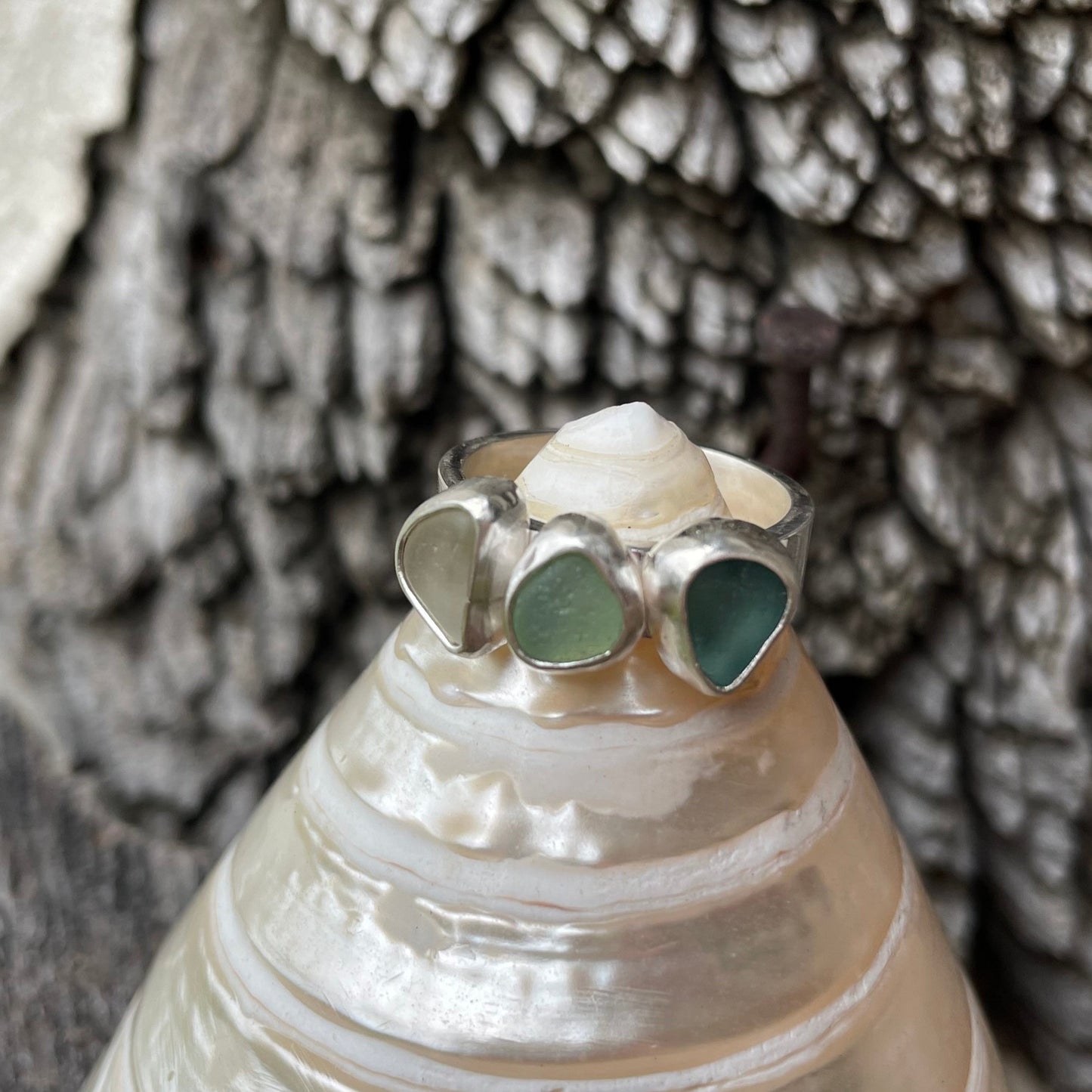 Three Piece Sea Glass Ring - Size 7