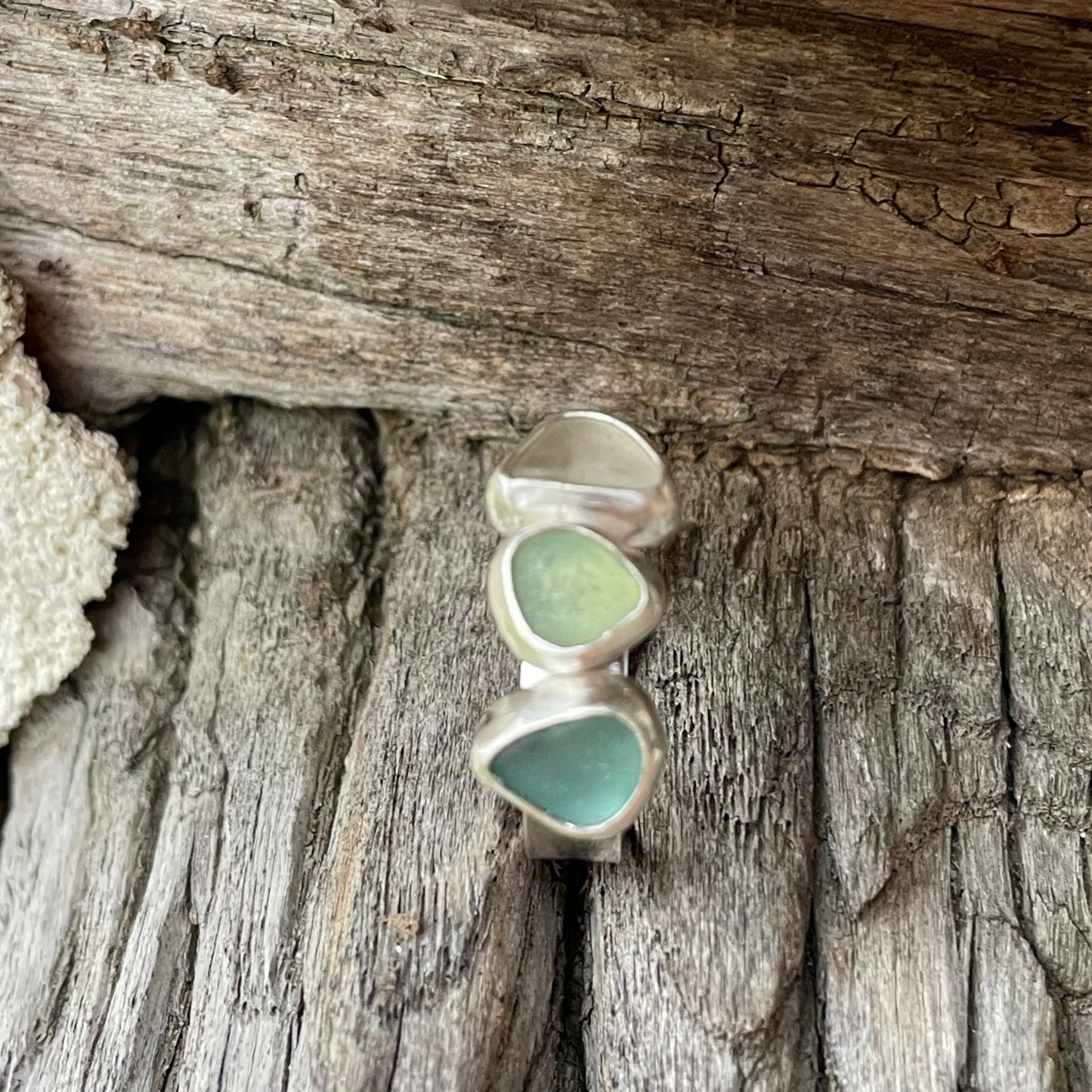 Three Piece Sea Glass Ring - Size 7